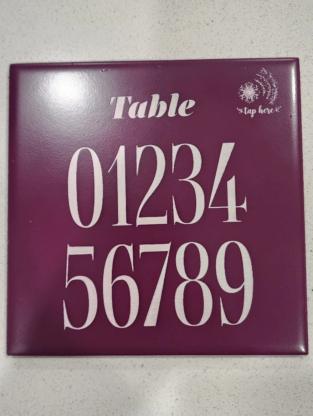 Custom Table Numbers with NFC Chip, Engraved Ceramic Tile 6x6, Wedding or Party
